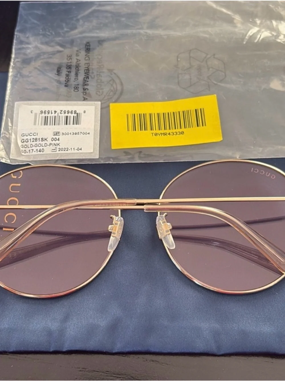Gucci Gold Aviator Sunglasses with Pink Lenses